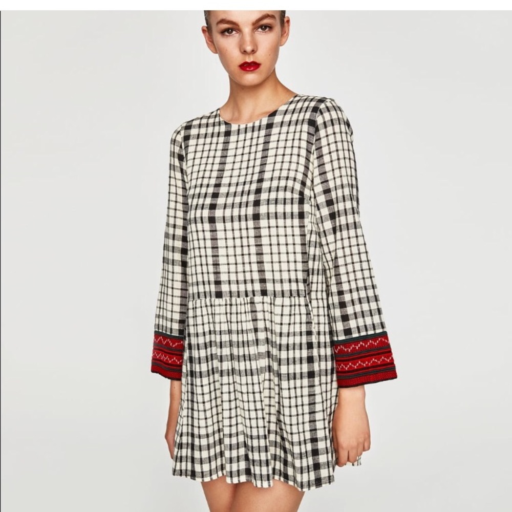 ZARA- Red, cream, black plaid dress